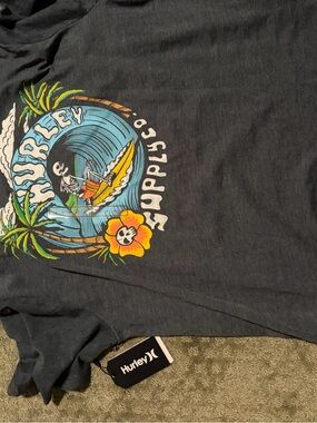Hurley Black Surf Skull Graphic Tee with Blue Wave